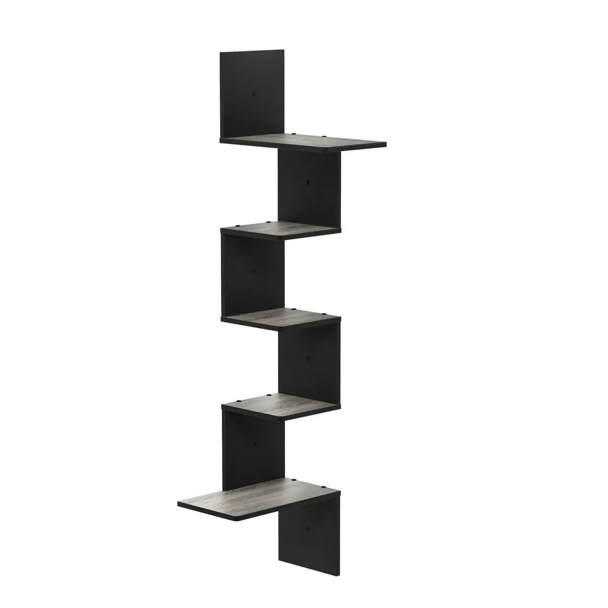 212 MAIN Rossi Modern 5-Tier MDF Wall Mounted Floating Strong Corner Shelves, Durable French Oak Grey & Black, Home Decor, Space-Saving with Easy Mounting & No Drilling Solutions for Interior Styling