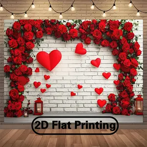 1PC Polyester 2D Flat Valentine's Day Romantic Rose Heart Wall Hanging Backdrop, Birthday Wedding Proposal Confession Photography Prop, Party Decoration Supplies, Indoor-Outdoor Home Festive Use