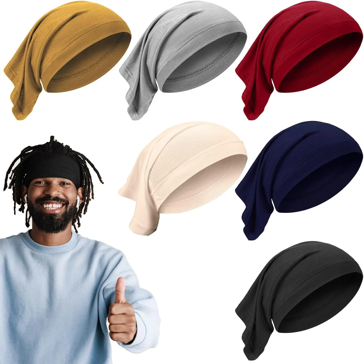 6 count Spandex Dreadlock Cap Dreadlock Tube Bands Unisex Men Women Elastic Hair Dreads  Wraps Headbands for Dreads Accessories, 6 Colors(Bright Color)