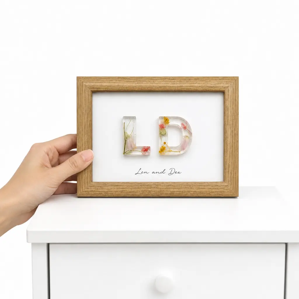 DIY Pressed Flower Initial Frame Kit, 6-Inch UV Resin Letter Art Set with Dried Flowers, Handmade Gift for Her