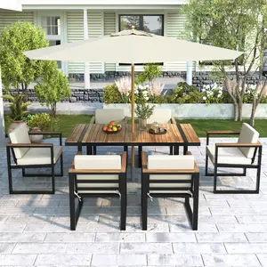 7 Pieces Outdoor Dining Set Patio Dining Table and Chair Set with And Removable Cushions for Patio, Backyard, Garden, Beige