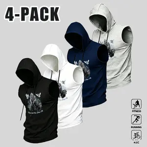 Men's Sleeveless Hoodie Praying Hands Print Gym Workout Tank Top