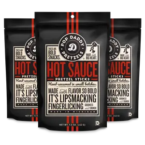 Pop Daddy Flavored Pretzels Sticks | Healthy Gourmet Pretzels Snacks | 7.5oz Individual Bags | 3 Pack | Hot Sauce