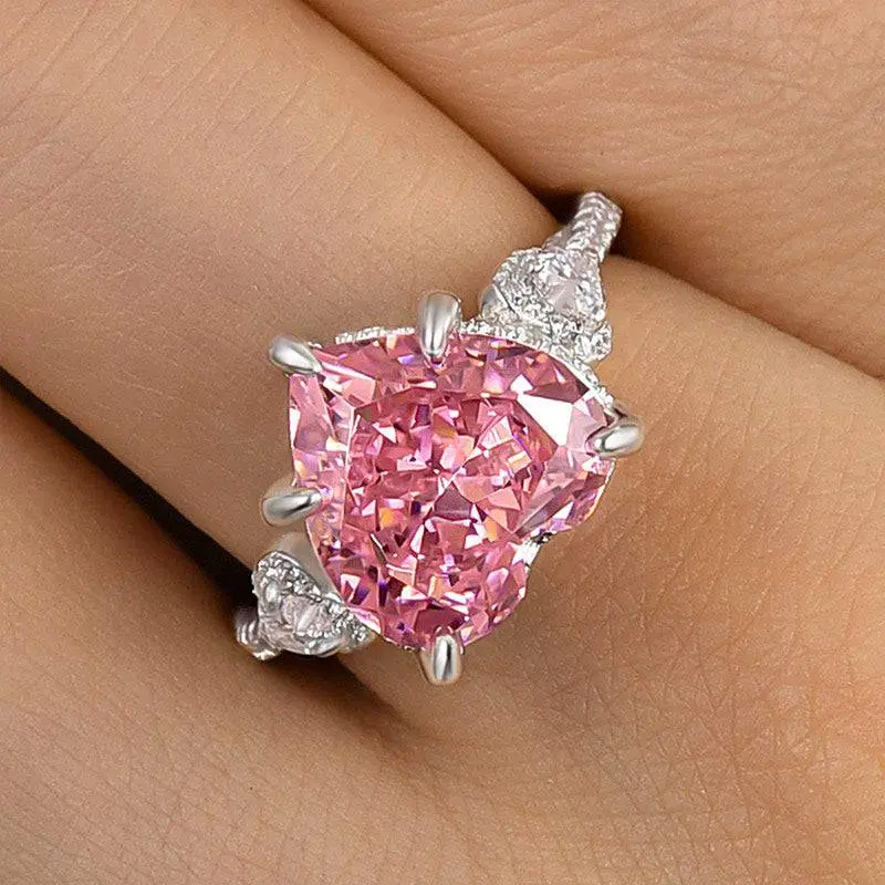 Effinny Jewelry 5.0ct Pink Heart Cut Engagement Ring For Women,925 Sterling Silver Valentine's Day Ring, 5A Grade Cubic Zirconia Women's Promise Ring for Love, Radiance