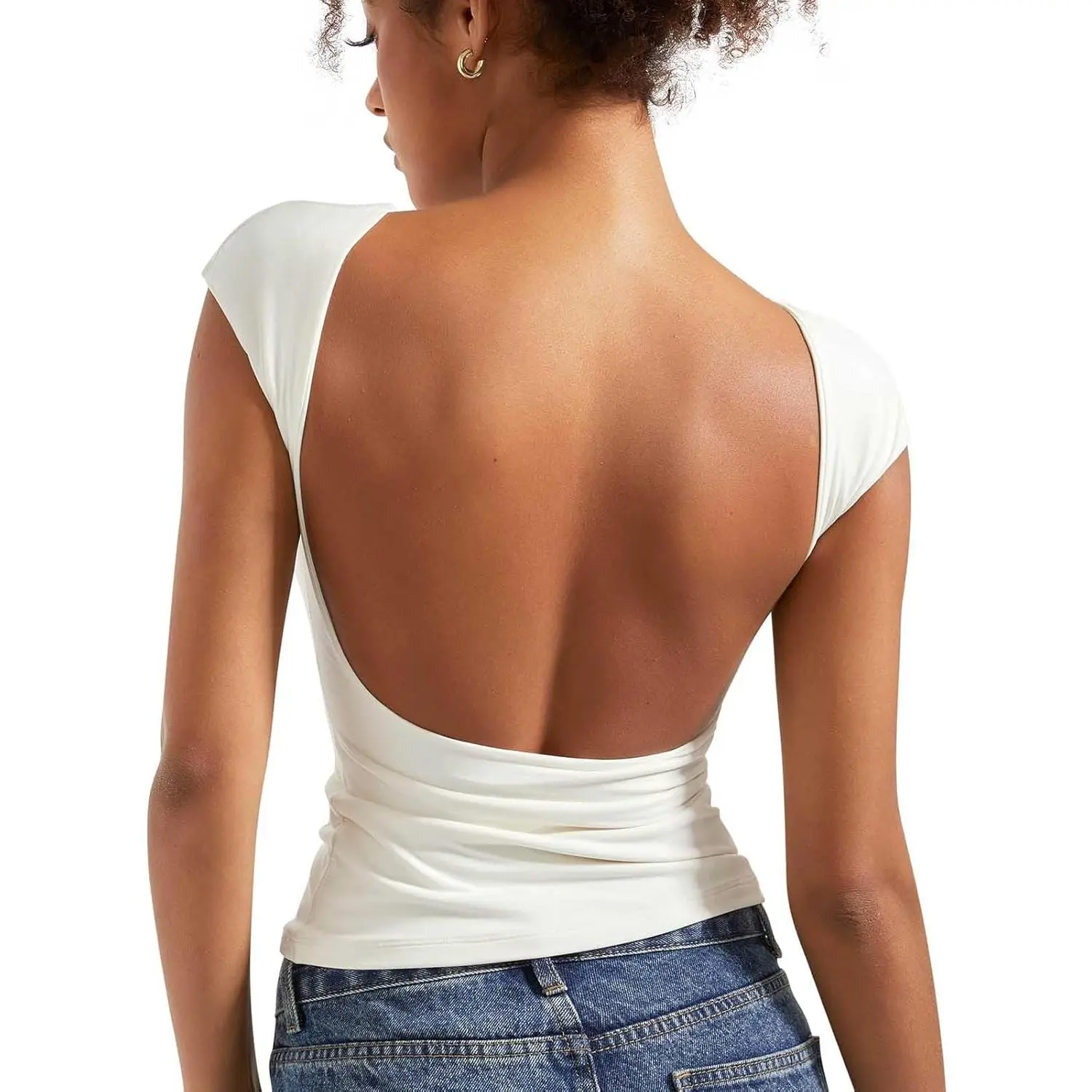 SUUKSESS Women Backless Sexy Going Out Tops Double Lined Open Back Y2k Basic Tee Shirts
