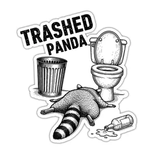 Funny Stickers - Trashed Panda Drunk Raccoon Vinyl Sticker, Meme Gift for Laptop, Water Bottle, 5F6