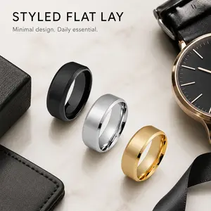 Minimalist 8mm Band Ring for Women and Men, Sleek Sparkling Finish in Gold, Silver, or Black Tone, Lightweight Comfortable Jewelry for Daily Wear, Rings For Women