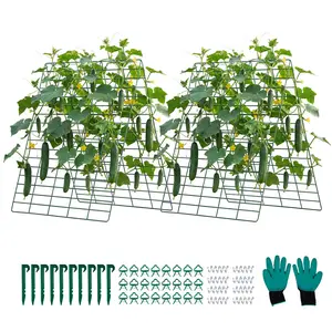 VEVOR 4-Pack A-Frame Cucumber Trellis, Rustproof Metal Raised Bed Plant Support, Climbing Plants Outdoor, Outdoor Garden Accessories (35.43x27.56in)