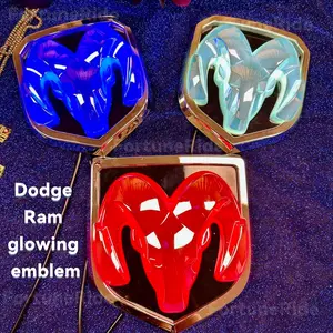 Applicable to Dodge Ram Kuwei Kubo Led Luminous withLight Modified Ram Head Standard Bumper Stickers RearCar Badge Car Mark Dodge Ram glowing emblem