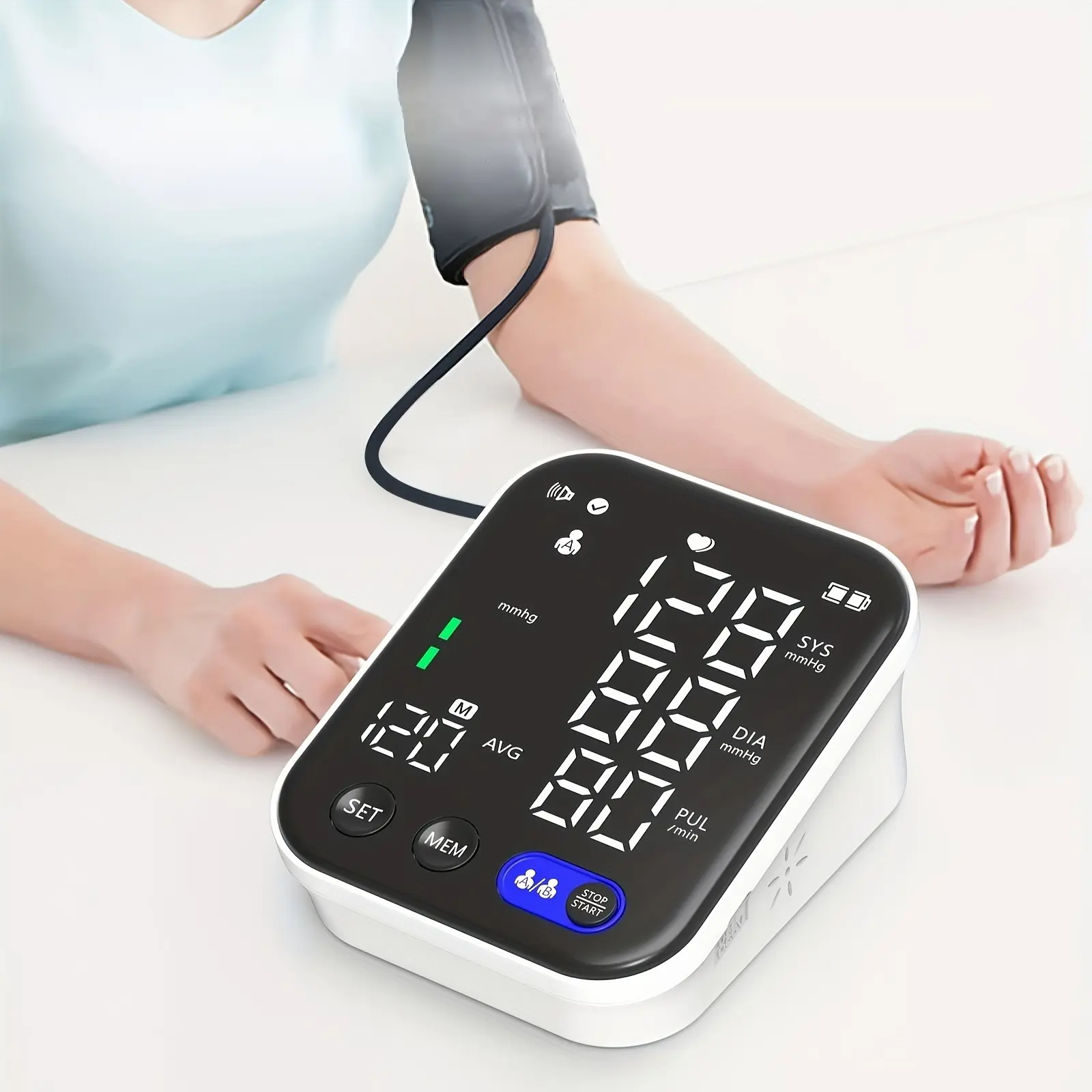 Home Automatic Upper Arm Sphygmomanometer - Full-Screen LED Display, Voice Function, Heart Rate & Blood Pressure Monitor, 8.7"-15.7" Adjustable Cuff, 4 AAA Battery or USB Power (Batteries Not Included)