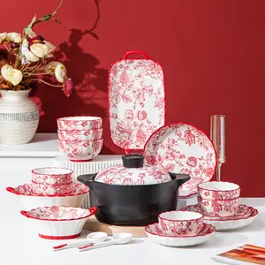 Elegant Rose Pattern Ceramic Dinnerware Set, Microwave & Dishwasher Safe, Perfect for Home Kitchen, Hotel, Restaurant Use, Dinner Sets