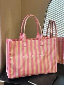Casual minimalist large-capacity tote bag, seaside daily outing shoulder bag fashionable lightweight striped tote Shopping Totes