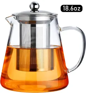 Glass Teapot for Loose Leaf Tea, Stovetop Safe, 18.6 OZ (550 ml), Stainless Steel Infuser