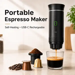 MIUVA Portable Espresso Maker, Self-Heating Travel Coffee Machine with USB-C Rechargeable Battery, Compact Coffee Maker for Camping, RV, Office, Ground Coffee & Capsules