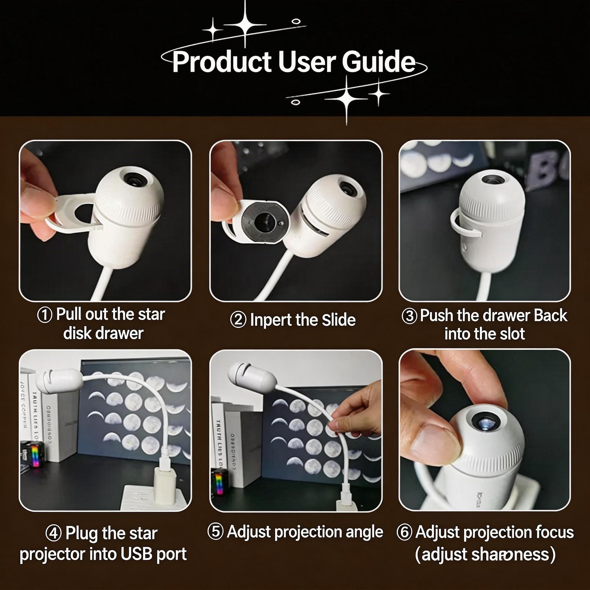 Multifunctional Portable Galaxy Projection Night Light — Features Interchangeable Projection Films, Adjustable Brightness, and 360° Rotation. USB-Powered; Ideal for Car Interiors and Bedroom Ceiling Ambient Lighting. Multifunctional Portable Galaxy Projection Night Light — Features Interchangeable Projection Films, Adjustable Brightness, and 360° Rotation. USB-Powered; Ideal for Car Interiors and Bedroom Ceiling Ambient Lighting.