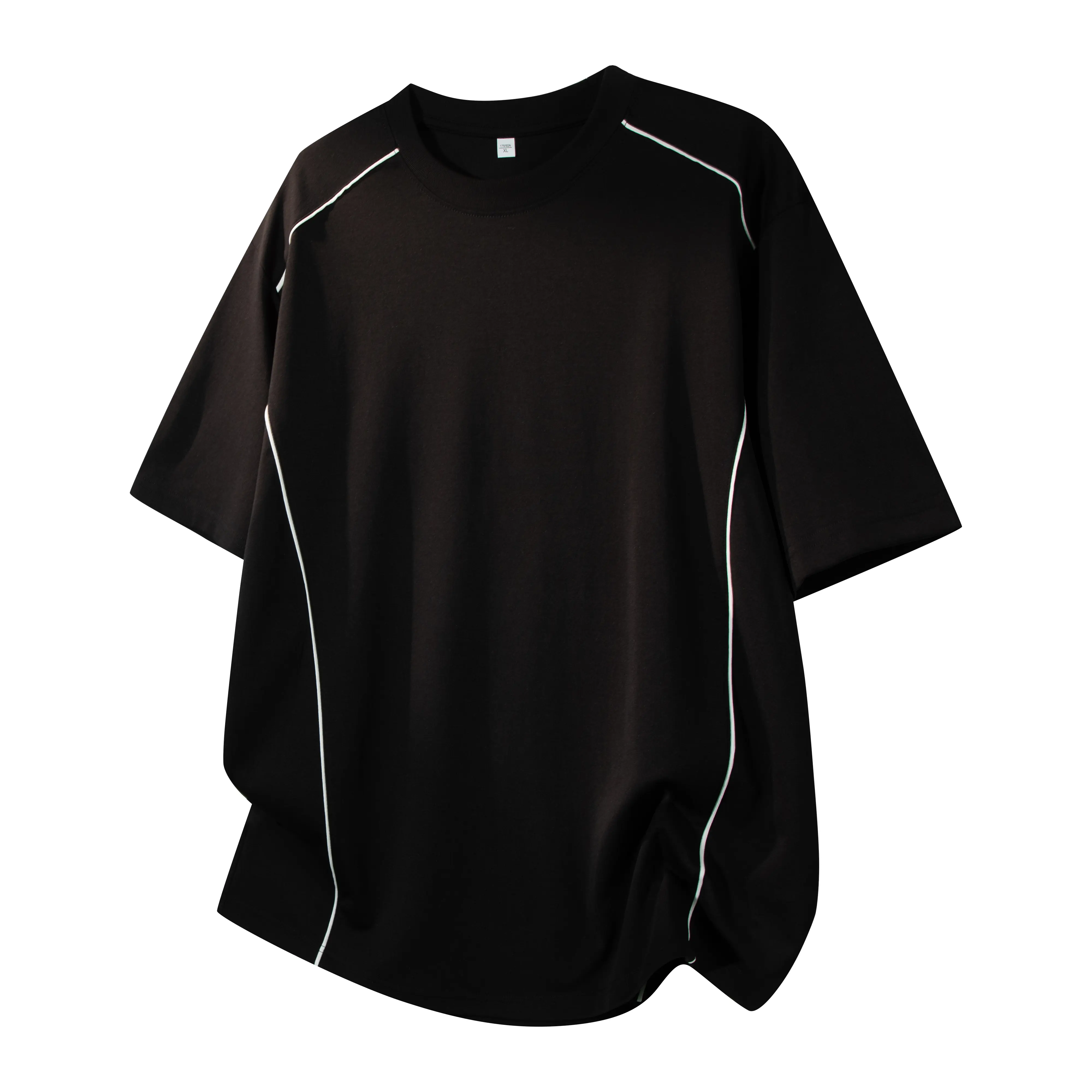 Men’s fashion deconstructed short-sleeve T-shirt; men’s premium minimalist casual crewneck T-shirt; summer loose casual athletic top; striped crewneck patchwork design