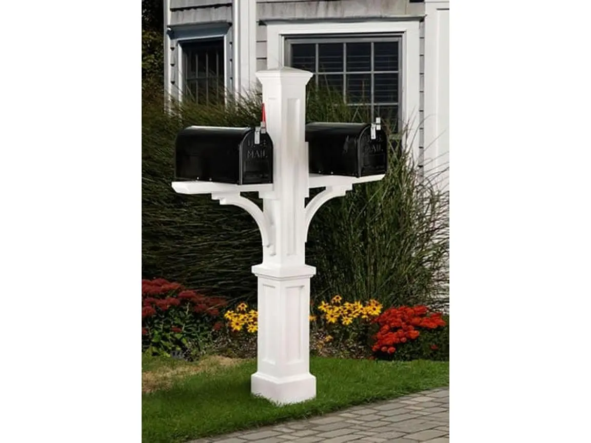 MAYNE 5814W Newport Plus Double Mailbox Post- White