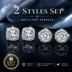 S925 Silver Premium Cubic Zirconia Stud Earrings, Elegant Timeless Ear Jewelry Gift for Men & Women, Certificate Included, Christmas Present, Black Friday Gift, Gender-Neutral
