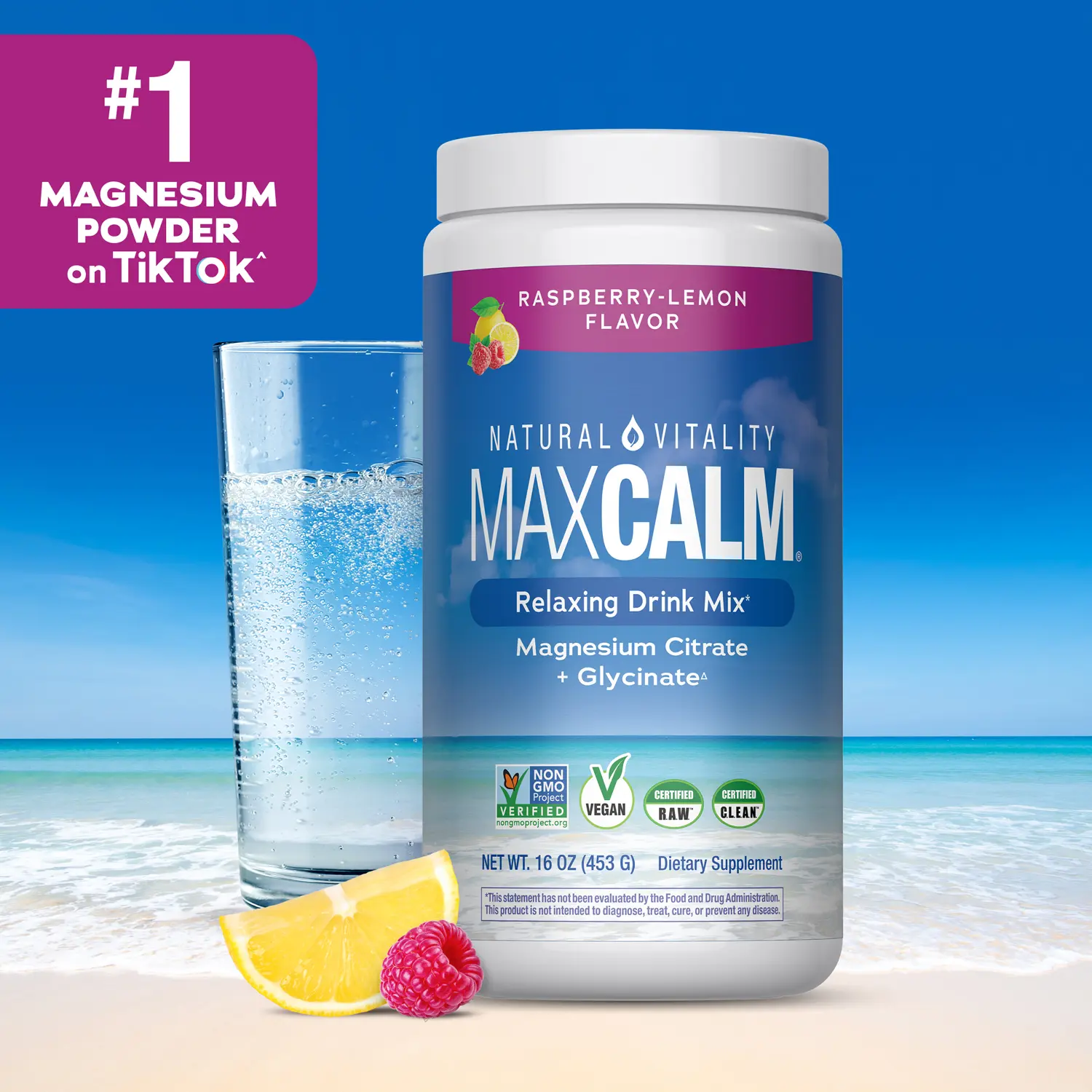 MaxCalm Relaxing Drink Mix - Anti Stress Drink Mix - With Ionic Magnesium Citrate + Glycinate - Raspberry Lemon Flavor - 16 oz (453 g) - 113 Servings MaxCalm Relaxing Drink Mix - Anti Stress Drink Mix - With Ionic Magnesium Citrate + Glycinate - Raspberry Lemon Flavor - 16 oz (453 g) - 113 Servings