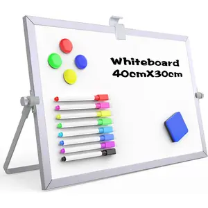 Dry Erase White Board, 16inX12in Large  Desktop White Board with Stand,A3  Whiteboard & Portable Double-Sided Whiteboard Easel for Drawing in School &