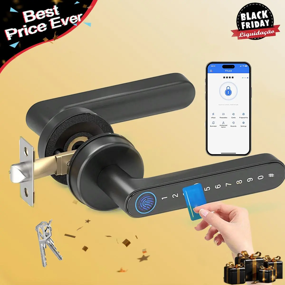 【Deals for You Days 】Smart Fingerprint Door Lock with App Control , 1 Count Keyless Entry Lock with Keypad Handle, Digital Electric Biometric Smart Door Lock for Bedroom/Front Door/Apartment,Keyless Entry Door Handle#SummerVibes
