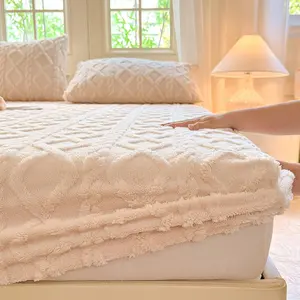 Bed Sheet Set 3 Piece, Embroidered Satin Bedding, Polyester Fiber, Thick Velvet Fabric, Fits 11.81-13.39 Inch Mattress, Satin Bed Sheets