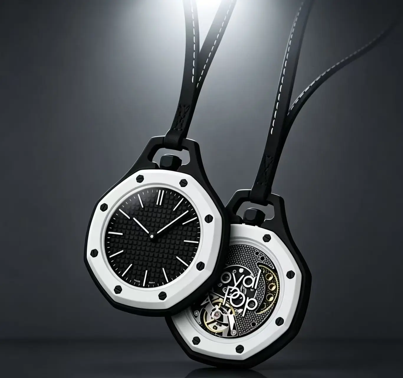 Octagonal Pendant Pocket Watch Necklace, Textured Grid Dial Lanyard Watch, Casual Unisex Decorative Necklace Watch For Daily Outfit