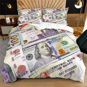 2/3 Piece Set of USD Printed Pattern Bedding Set, Cash USD Comforter Cover Wishing You Wealth With The Taste of Money. Essential Duvet Cover Set, Luxurious, Fashionable, Soft and Skin Friendly, Including 1 Quilt Cover and 1/2 Pillowcase