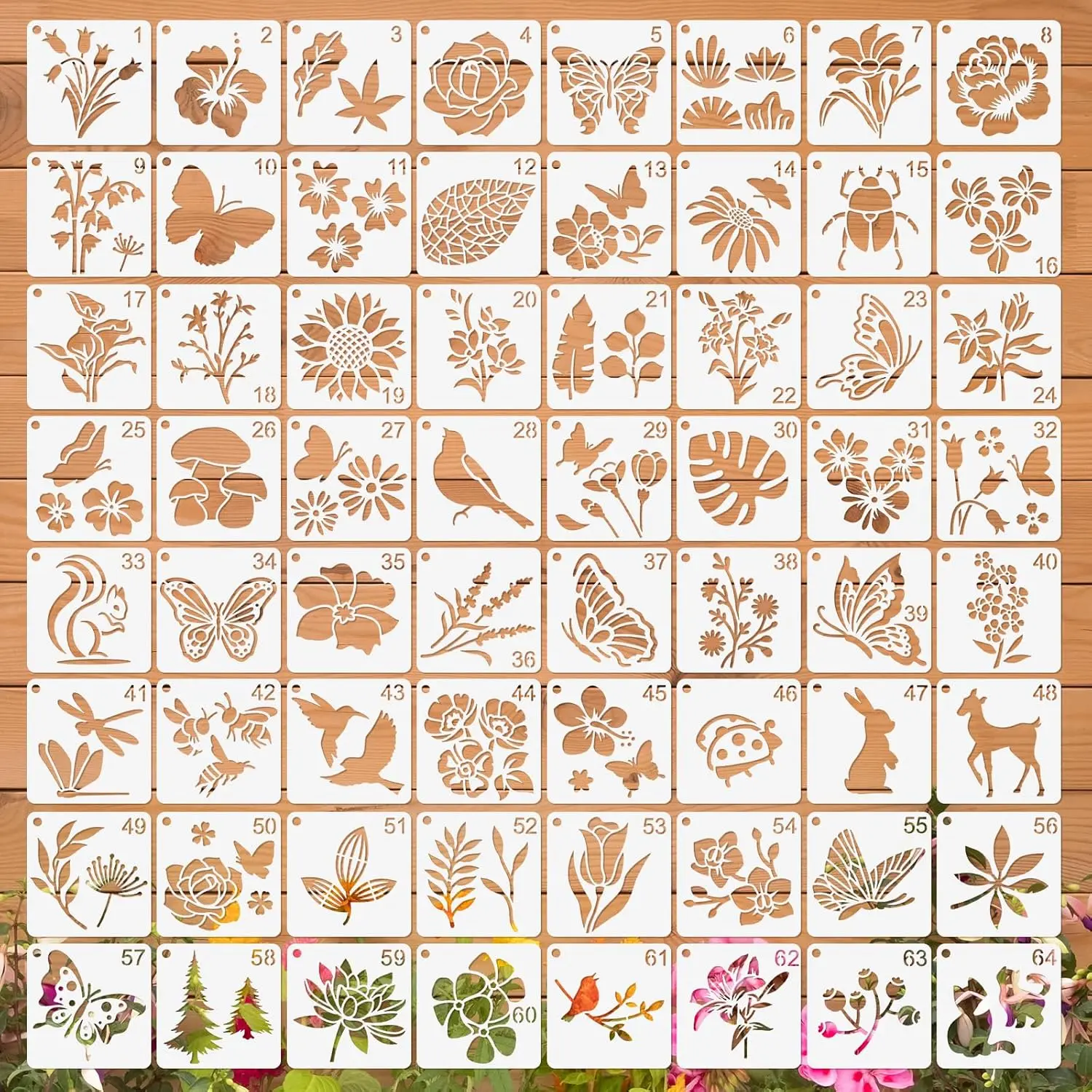 64Pcs Stencils for Painting on Wood, Reusable Stencil Crafts Drawing Templates, 3 Inch Stencil for Craft Ornament, Wall Paper Stencil Set for DIY Art Rock Wall Canvas Scrapbook Home Decor