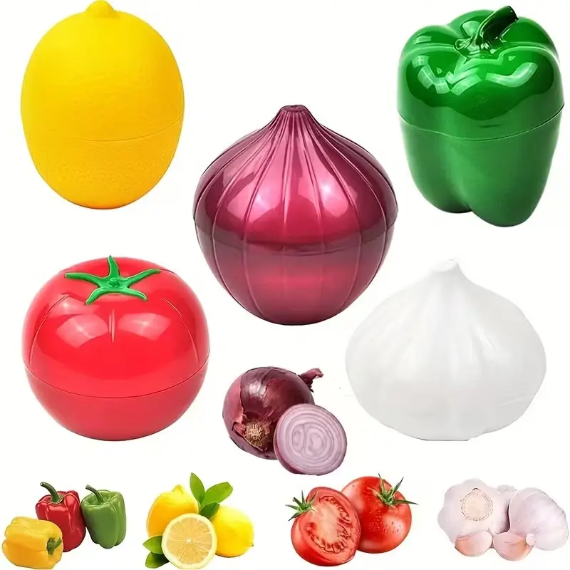 Set of 5 Fruit and Vegetable Shaped Containers, Fresh-Keeping Boxes for Lemon, Avocado, Tomato, Onion, Kitchen Essentials, Kitchen Storage Containers, Food Storage