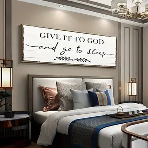 1pc Unframed Give It To God And Go To Sleep Big Banner Wall Art Artistic Decorative Painting, Vintage Canvas Painting For Master's Room, Quote Prints Poster Home Decor, Decorative Artwork