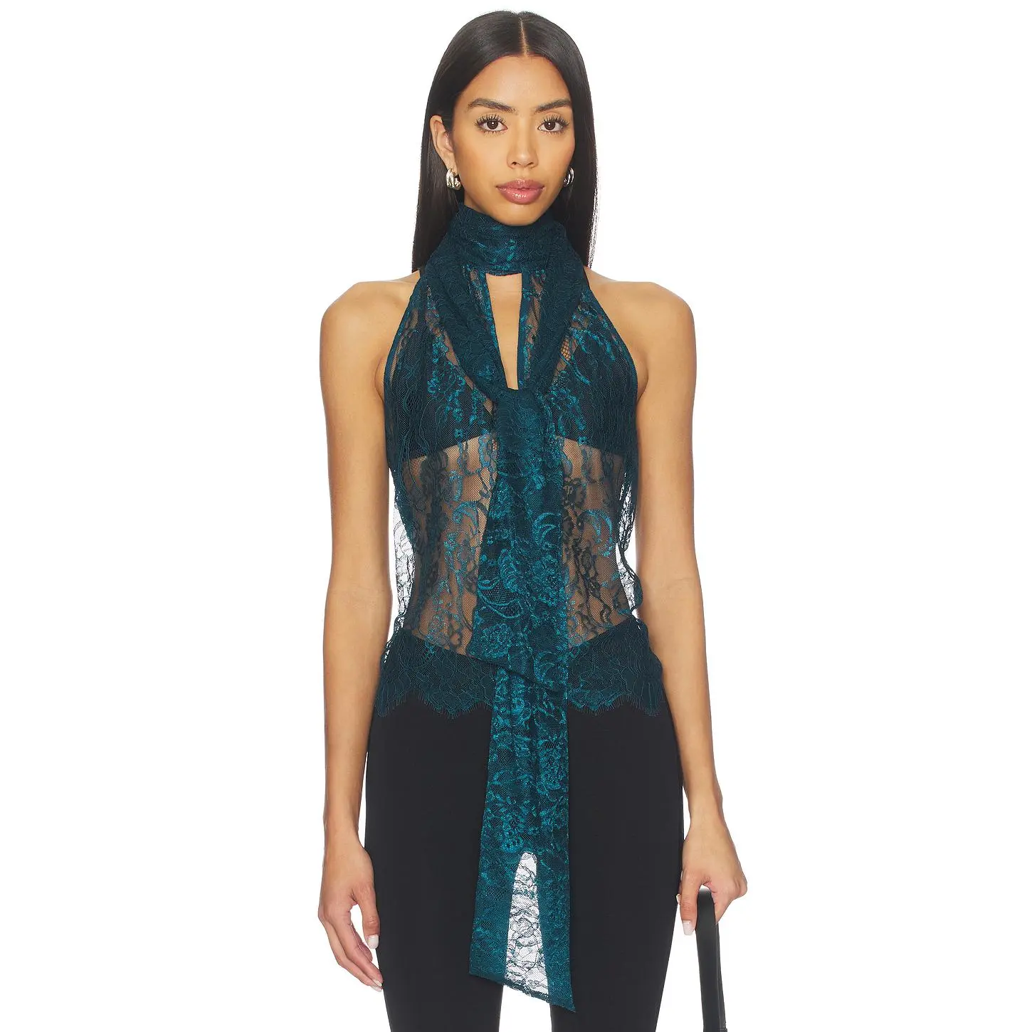 L'AGENCE Reece Tie Neck Sleeveless Blouse in Deep Teal