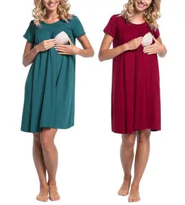 Women'S Short Sleeve Nursing Dress With Hidden Zippers And Pockets Comfortable Maternity Clothes For Breastfeeding