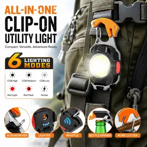 Qawtor Multifunctional Portable Keychain Flashlight, 6 Lighting Modes, Magnetic, Real-Time Power Display, Type-C Rechargeable, All-in-One Tool for Whistle, Double Screwdriver, Bottle Opener, Safety Cutter, Fire Starter & Clip, Summervibes, Fathersdaygift
