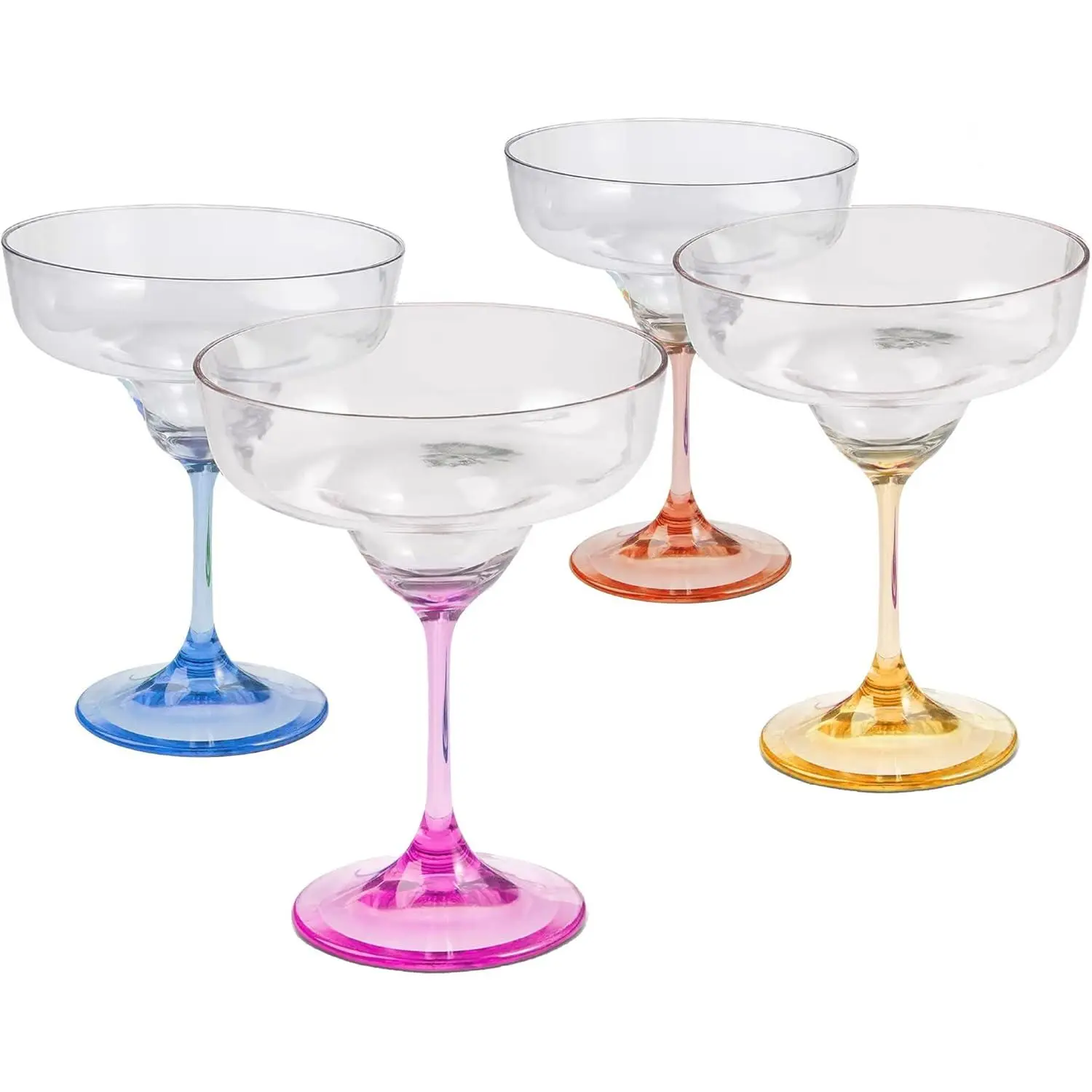 10oz Unbreakable Margarita Glassware Drinkware Set of 4, Colored Stem Reusable Plastic Stemware, Shatterproof Party Cups for Outdoor Patio, Pool Use, Drinkware Glass Set