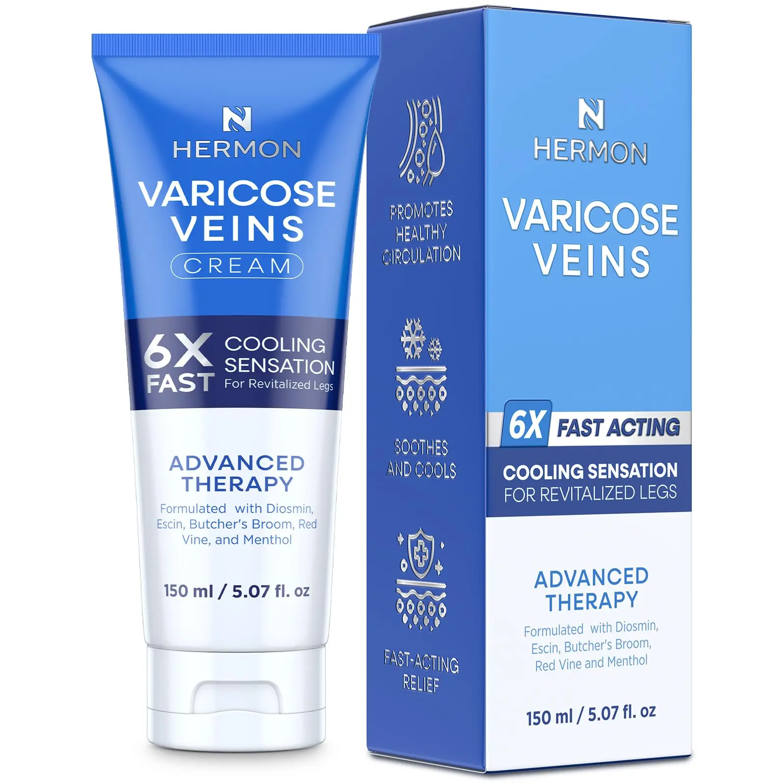 Hermon Varicose Veins Cream - Soothing Gel Moisturizer with Horse Chestnut & Diosmin for Leg Circulation, Spider Veins & Tired Legs - Vegan Body Care, Moisturizers, Cruelty Free