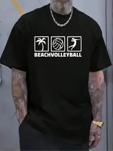 100% Cotton Beach Volleyball Gifts Beach Volleyball Icons T-Shirt Women's Men's Graphic Tee Crew Neck summer vacation Tops