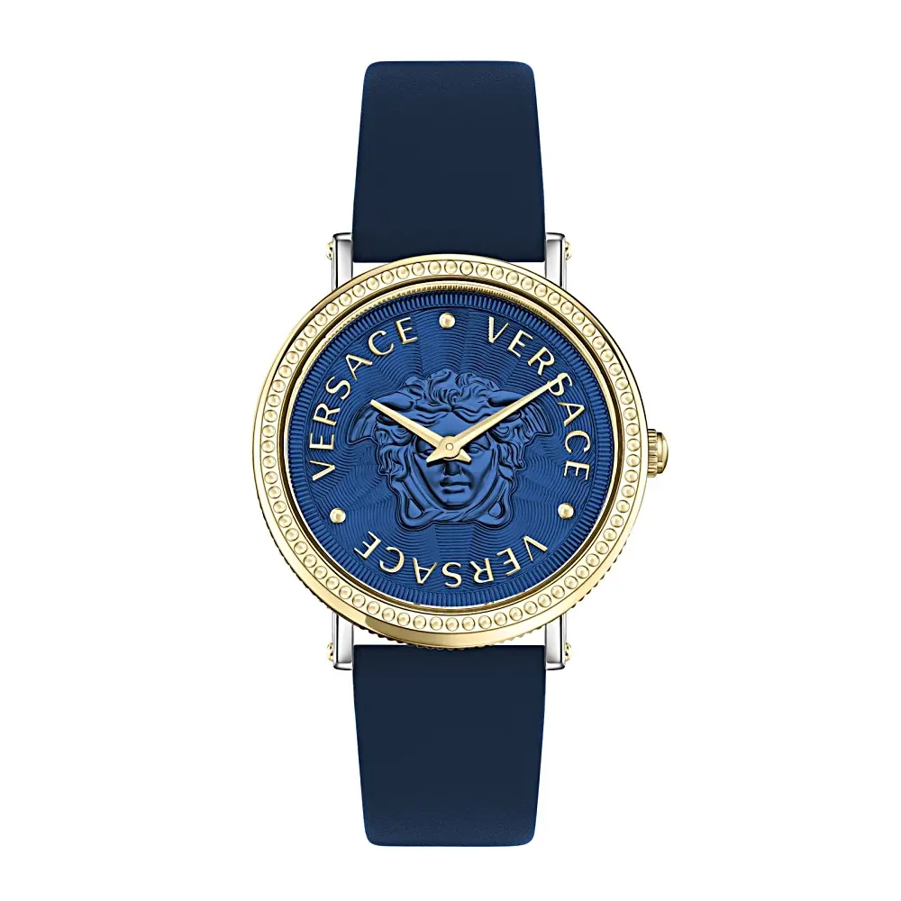 JTV V-Dollar Watch 37MM Two-tone Case Blue Guilloche Dial Calf Leather Strap
