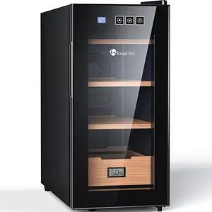 KINGCHII 26L Electric Temperature & Humidity Control Cabinet with Spanish Cedar Shelves, Hygrometer, 4-Layer Storage, Quiet Mode, US Plug