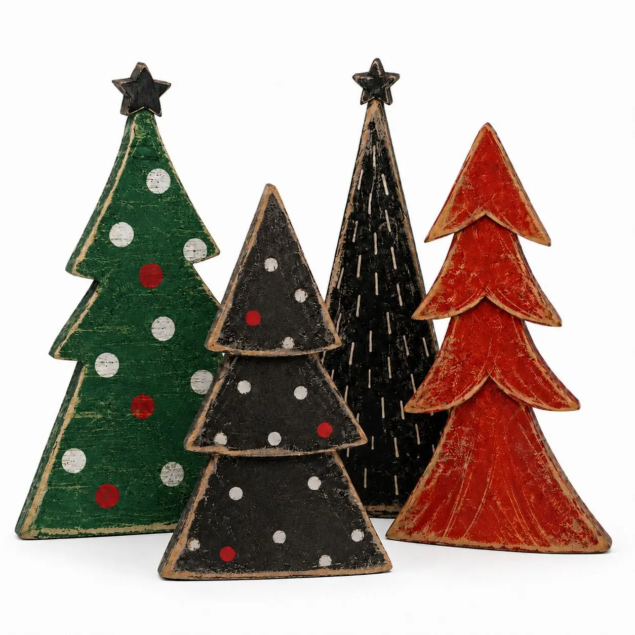 Indoor Christmas decorations, 4-piece polka dot Christmas tree home decor | Wooden winter Christmas dining table decoration, farmhouse-style Christmas party centerpiece, tiered tray decor for kitchen mantel and office gifts