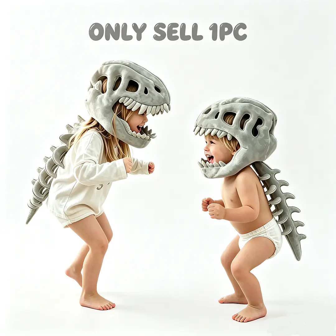 Halloween Dinosaur Skeleton Costume Headpiece, Dinosaur Skeleton Hat, Soft Plush Dino Bone Hat, Novelty Cosplay Prop for Theme Parties, Fun Gag Gift for Kids, Adults & Family Gatherings, Halloween Dress-Up Accessory, Halloween Costume
