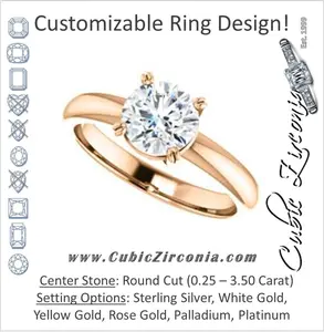 Cubic Zirconia Engagement Ring- The Marie Rosalind (Customizable Round Cut Solitaire with Tooled Trellis Design)