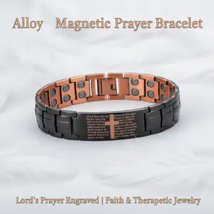 The "Lord's Prayer" Magnetic Bracelet for Men — Black Steel & Copper Design with Adjustable Clasp!  Wear Your Faith Daily + Soothe Fatigue with Powerful Magnets.  Scratch-Proof, Hypoallergenic & Sweat-Resistant. Perfect Gift for Fathers, Husbands & Believ