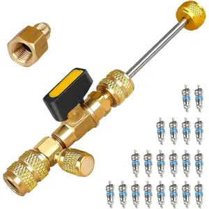 Professional Dual Size 1/4" & 5/16" SAE Valve Core Remover/Installer Tool Kit, HVAC AC Repair For R22,R32,R410A,R134a, Schrader Valve Changer With Magnet & Bypass Port