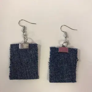 Denim Earrings - Simple Design with Metal Hook,