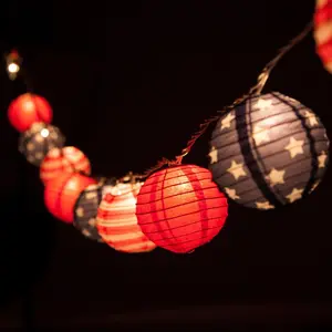 BLOWOUT 10 Socket 4th of July Red, White and Blue Round Paper Lantern Party String Lights (4" Lanterns, Expandable)