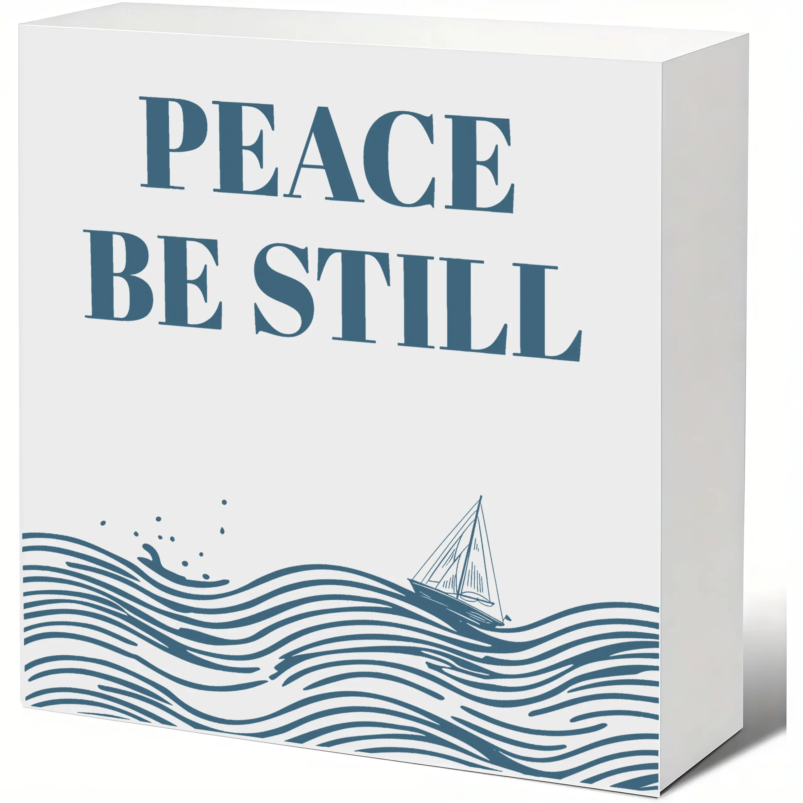 Peace Be Still Nautical Wooden Block Sign – Inspirational Coastal Home Decor, Christian Religious Gift for Friend Family, Bathroom Shelf Accent for Housewarming Christmas Birthday