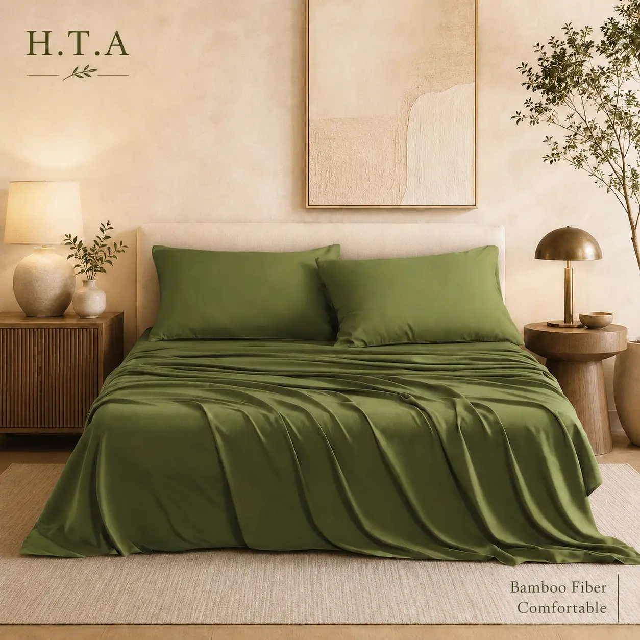 HTA Cooling Bamboo Bed Set - 15" Deep Pocket, Hotel Quality Luxury Bedding, Soft Bedding Sets, Wrinkle & Fade Resistant, Skin-Friendly, 3/4-Piece Bedding Collection Gift,back to school,back to school shopping,home decor