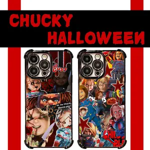 Chucky Halloween Horror Season Cartoon Evil Shock Electroplated TPU Casing For iphone 16 15 14 13 12 11 X XS PRO PLUS MAX Four Corners Anti-Fall Transparent Soft Silicone Gift Shockproof Protection Anti-Drop Protective Protector Phone Cases Shell Cover