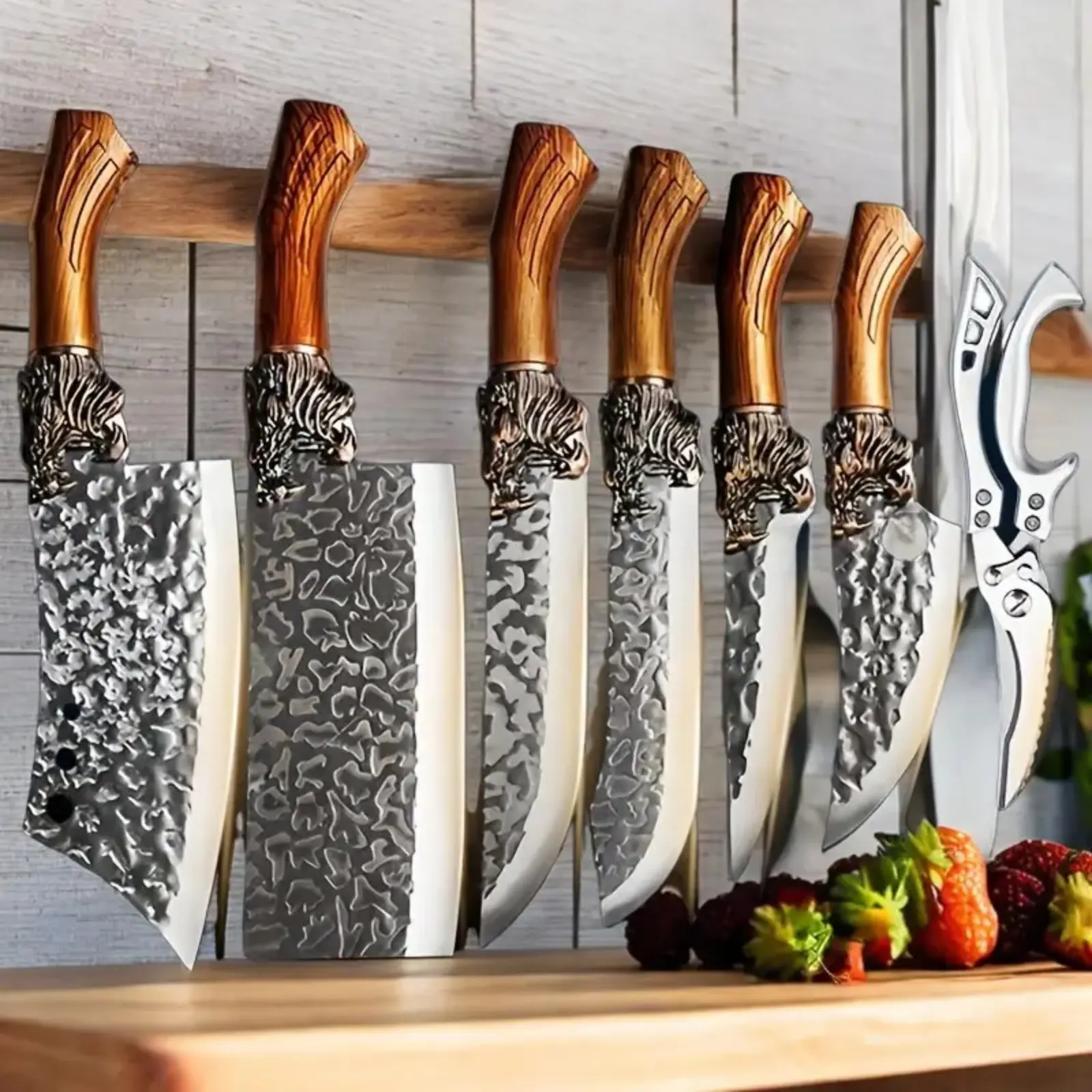 7-piece kitchen knife set, ultra-sharp stainless steel chef's knife with block, non-stick rust-proof, ergonomically designed for home and use, universal knife block, ideal for home kitchens.